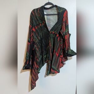 NWT Palmer//Harding Green Red Asymmetrical Architectural Designer Shirt Size 10